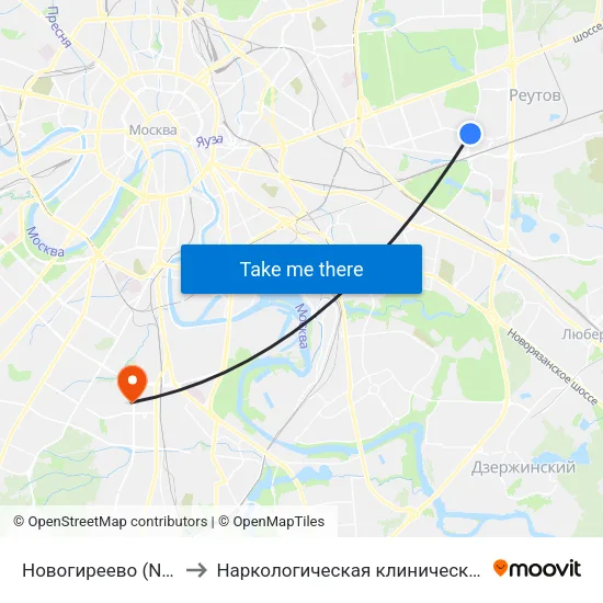 Новогиреево (Novogireevo) to Наркологическая клиническая больница №17 map