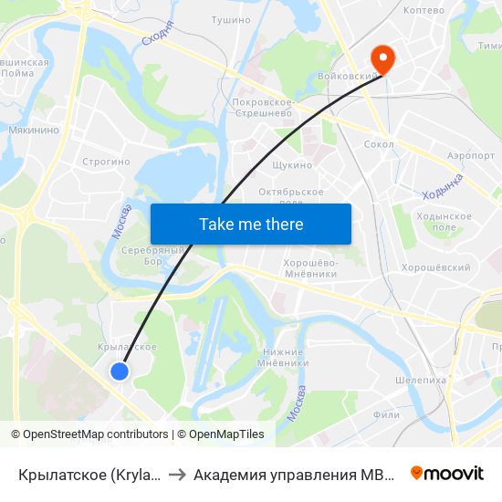 Крылатское (Krylatskoe) to Академия управления МВД России map