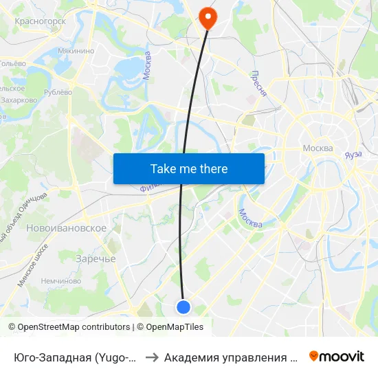 Юго-Западная (Yugo-Zapadnaya) to Академия управления МВД России map