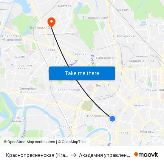 Краснопресненская (Krasnopresnenskaya) to Академия управления МВД России map