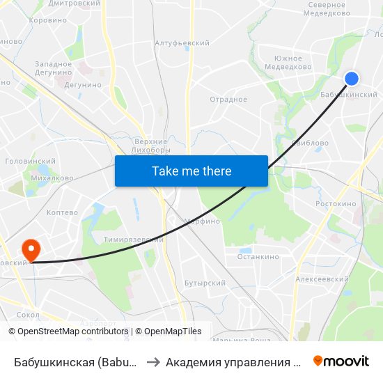 Бабушкинская (Babushkinskaya) to Академия управления МВД России map