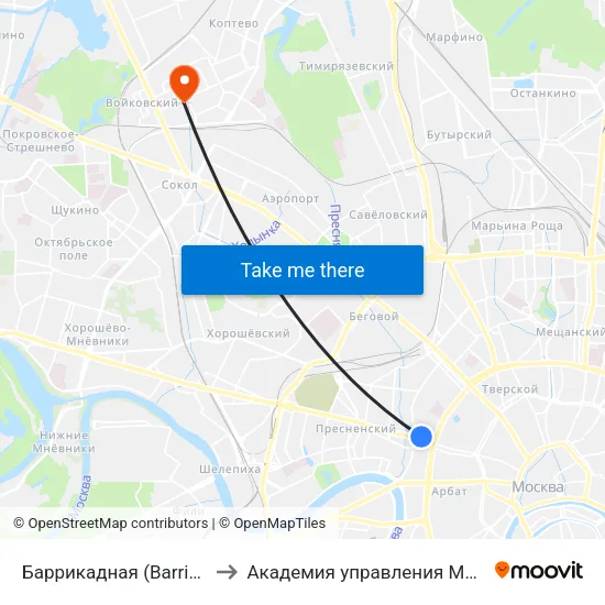 Баррикадная (Barrikadnaya) to Академия управления МВД России map