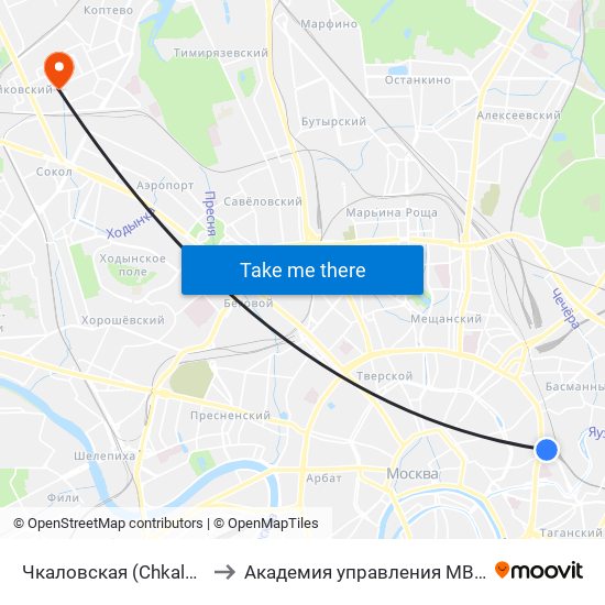 Чкаловская (Chkalovskaya) to Академия управления МВД России map