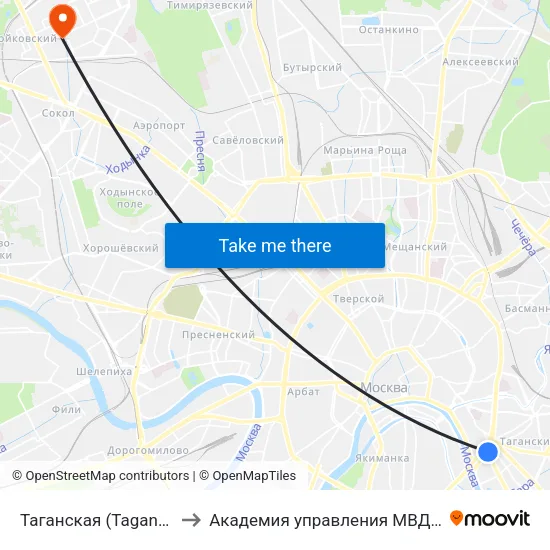 Таганская (Taganskaya) to Академия управления МВД России map