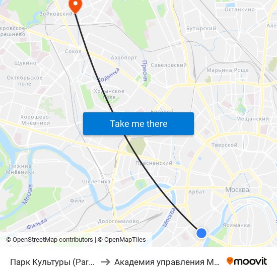 Парк Культуры (Park Kultury) to Академия управления МВД России map