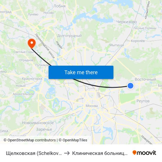 Щелковская (Schelkovskaya) to Клиническая больница №119 map