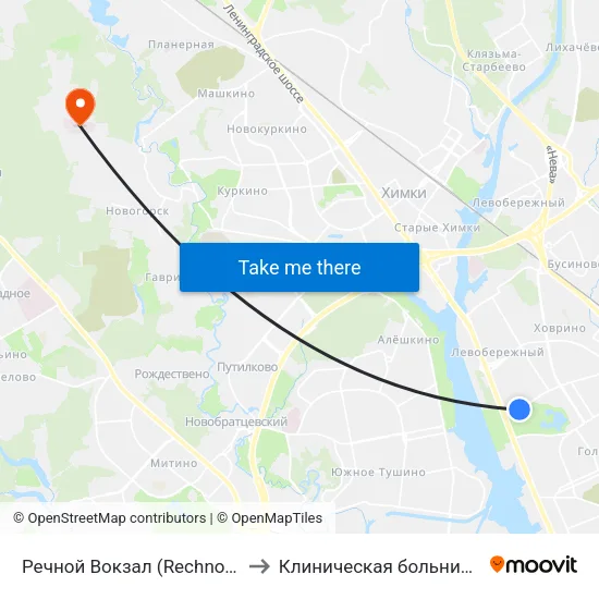 Речной Вокзал (Rechnoy Vokzal) to Клиническая больница №119 map