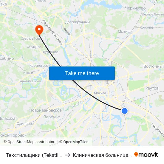 Текстильщики (Tekstilschiki) to Клиническая больница №119 map
