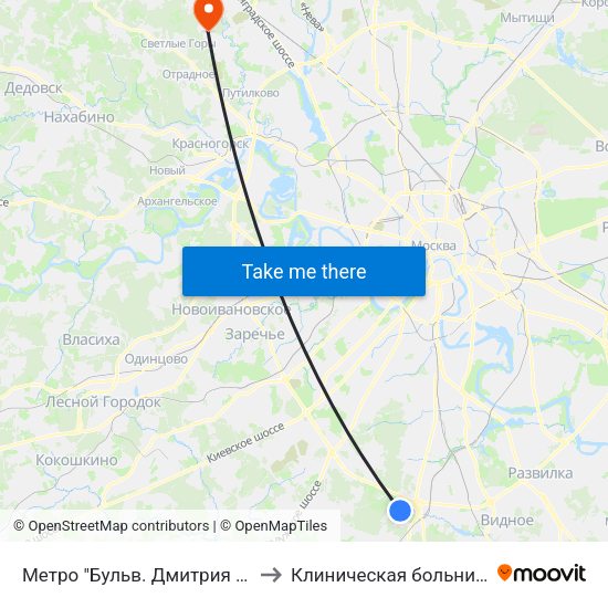 Метро "Бульв. Дмитрия Донского" to Клиническая больница №119 map