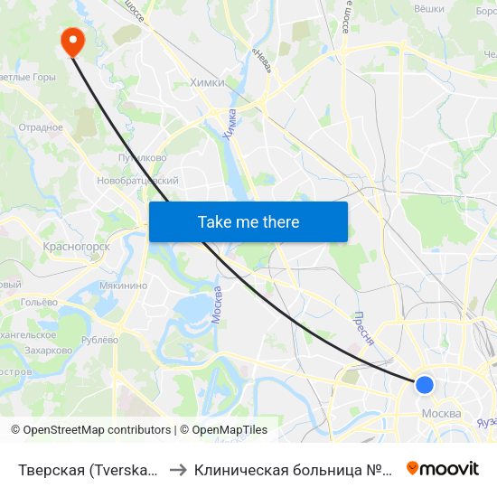 Тверская (Tverskaya) to Клиническая больница №119 map