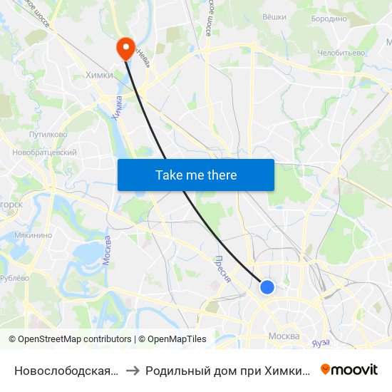Новослободская (Novoslobodskaya) to Родильный дом при Химкинской центральной больнице map