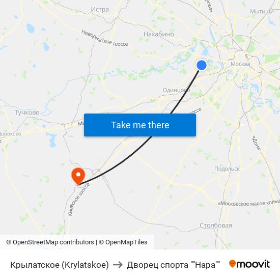 Крылатское (Krylatskoe) to Дворец спорта ""Нара"" map