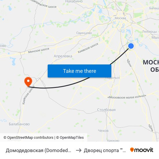 Домодедовская (Domodedovskaya) to Дворец спорта ""Нара"" map