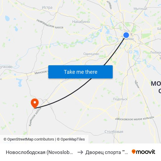 Новослободская (Novoslobodskaya) to Дворец спорта ""Нара"" map