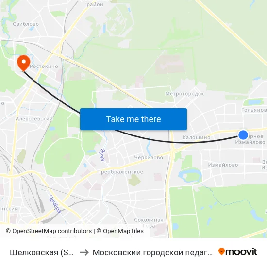 Щелковская (Schelkovskaya) to Московский городской педагогический университет map