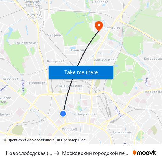 Новослободская (Novoslobodskaya) to Московский городской педагогический университет map