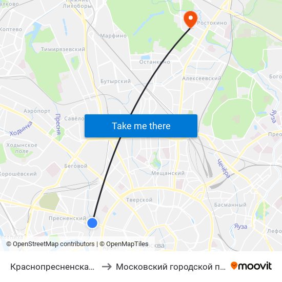 Краснопресненская (Krasnopresnenskaya) to Московский городской педагогический университет map