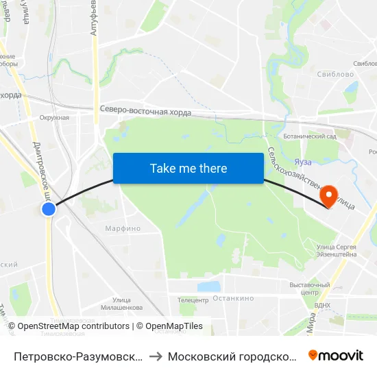Петровско-Разумовская (Petrovsko-Razumovskaya) to Московский городской педагогический университет map