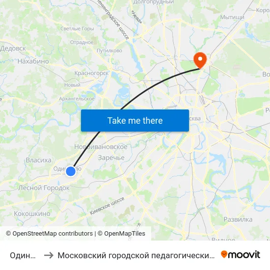 Одинцово to Московский городской педагогический университет map