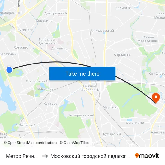 Метро Речной вокзал to Московский городской педагогический университет map