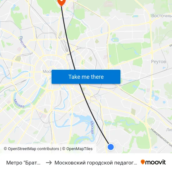 Метро "Братиславская" to Московский городской педагогический университет map