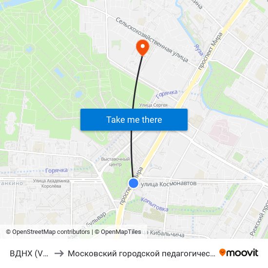 ВДНХ (VDNKh) to Московский городской педагогический университет map