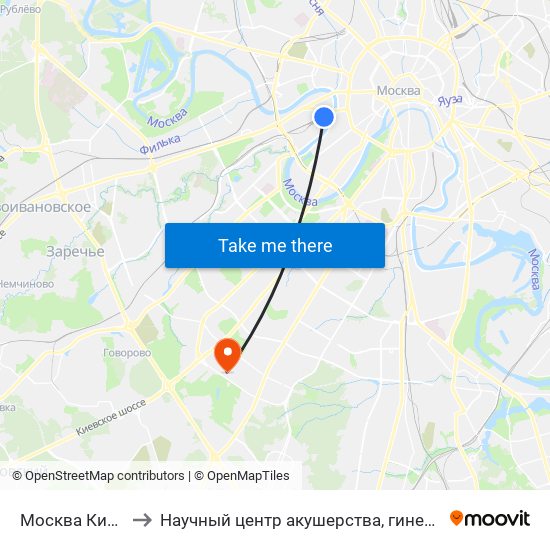 Москва Киевская (Kievsky Station) to Научный центр акушерства, гинекологии и перинатологии имени академика В. И. Кулакова map