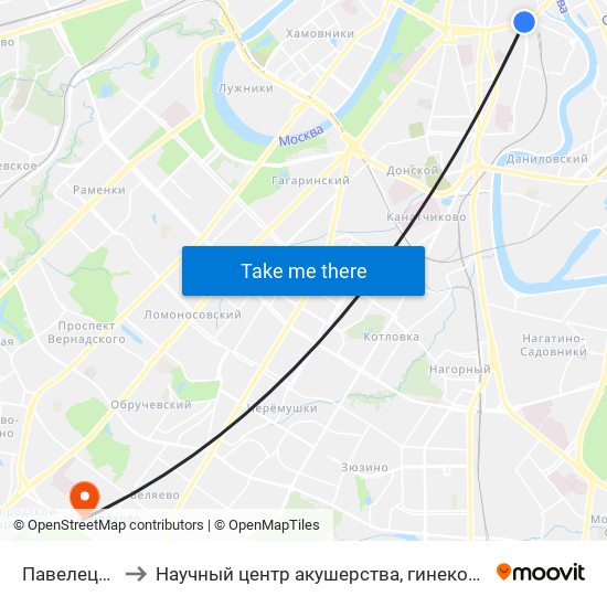 Павелецкая (Paveletskaya) to Научный центр акушерства, гинекологии и перинатологии имени академика В. И. Кулакова map