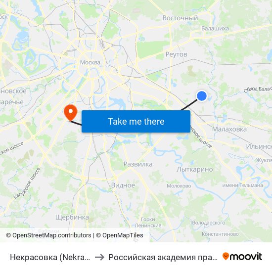 Некрасовка (Nekrasovka) to Российская академия правосудия map