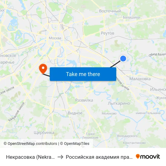Некрасовка (Nekrasovka) to Российская академия правосудия map