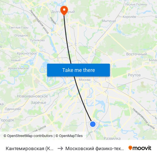 Кантемировская (Kantemirovskaya) to Московский физико-технический институт map