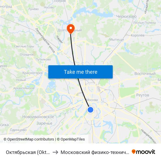 Октябрьская (Oktyabrskaya) to Московский физико-технический институт map