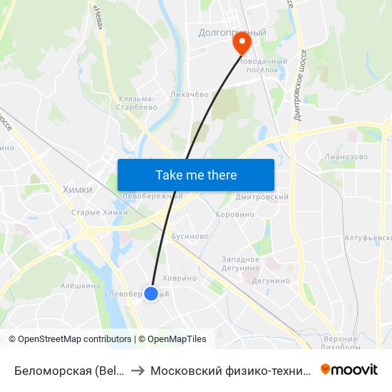 Беломорская (Belomorskaya) to Московский физико-технический институт map