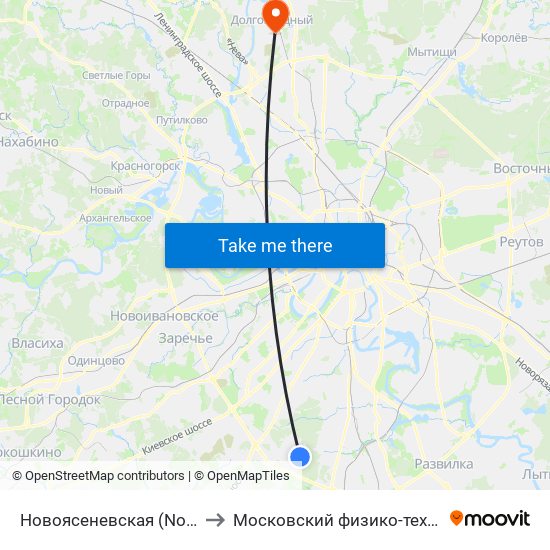 Новоясеневская (Novoyasenevskaya) to Московский физико-технический институт map