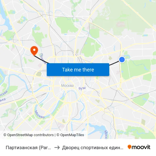 Партизанская (Partizanskaya) to Дворец спортивных единоборств ЦСКА map