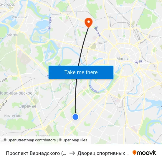 Проспект Вернадского (Prospekt Vernadskogo) to Дворец спортивных единоборств ЦСКА map