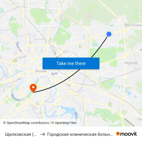Щелковская (Schelkovskaya) to Городская клиническая больница № 1 им. Н. И. Пирогова map