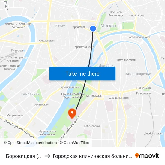 Боровицкая (Borovitskaya) to Городская клиническая больница № 1 им. Н. И. Пирогова map