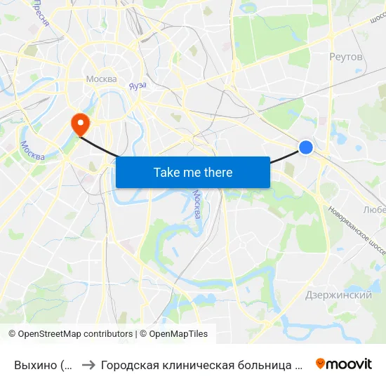 Выхино (Vykhino) to Городская клиническая больница № 1 им. Н. И. Пирогова map