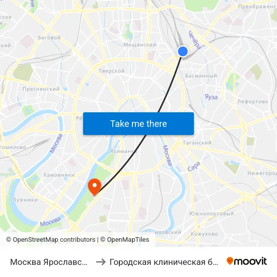 Москва Ярославская (Yaroslavsky Station) to Городская клиническая больница № 1 им. Н. И. Пирогова map