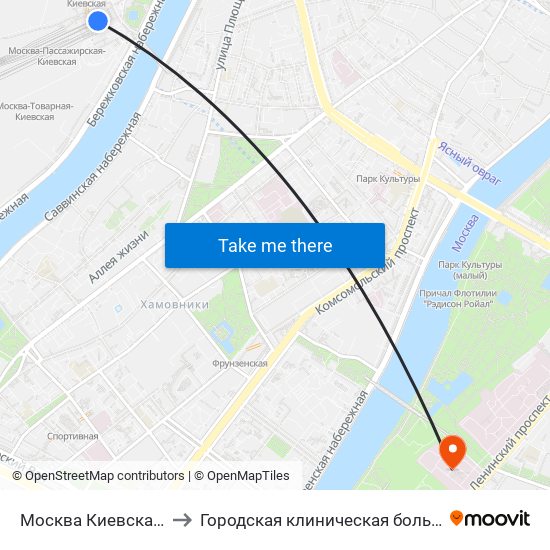 Москва Киевская (Kievsky Station) to Городская клиническая больница № 1 им. Н. И. Пирогова map