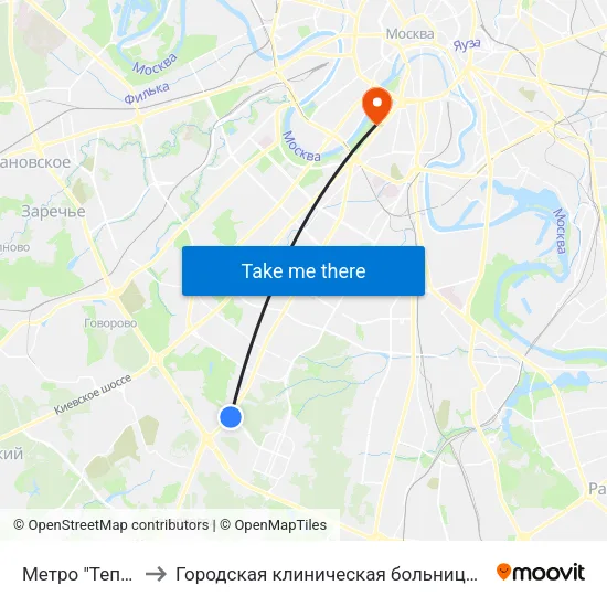 Метро "Теплый Стан" to Городская клиническая больница № 1 им. Н. И. Пирогова map