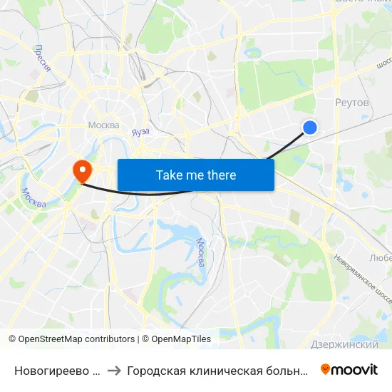 Новогиреево (Novogireevo) to Городская клиническая больница № 1 им. Н. И. Пирогова map