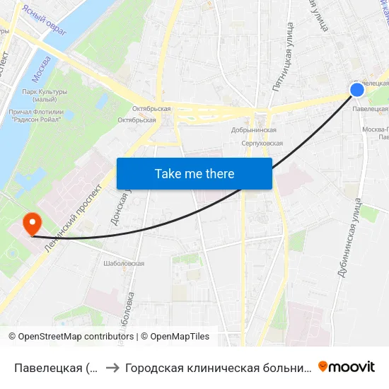 Павелецкая (Paveletskaya) to Городская клиническая больница № 1 им. Н. И. Пирогова map