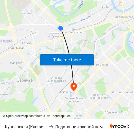 Кунцевская (Kuntsevskaya) to Подстанция скорой помощи №26 map
