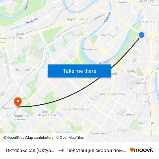Октябрьская (Oktyabrskaya) to Подстанция скорой помощи №26 map