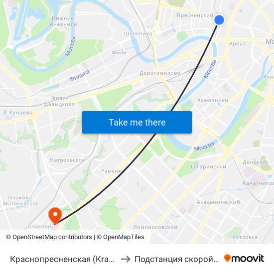 Краснопресненская (Krasnopresnenskaya) to Подстанция скорой помощи №26 map