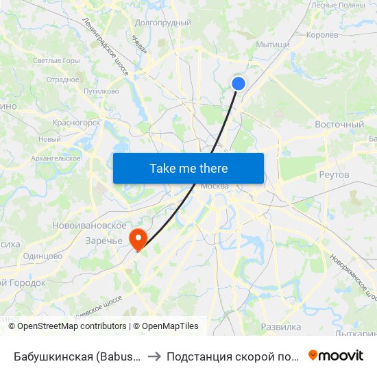 Бабушкинская (Babushkinskaya) to Подстанция скорой помощи №26 map