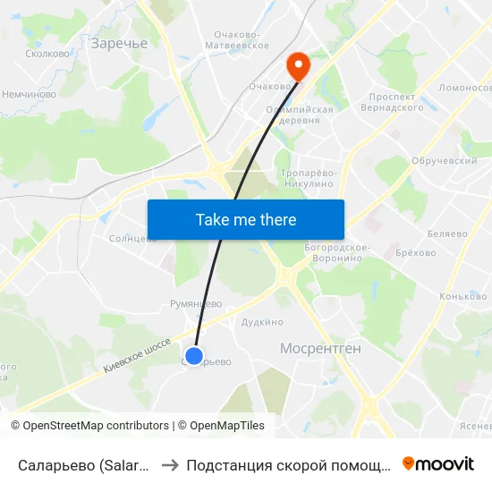 Саларьево (Salaryevo) to Подстанция скорой помощи №26 map
