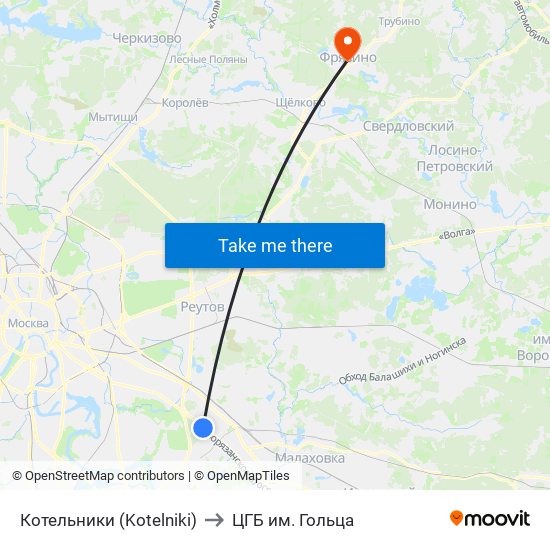 Котельники (Kotelniki) to ЦГБ им. Гольца map